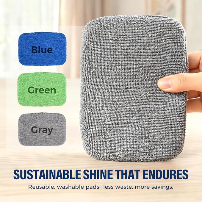 Car Window Cleaner with Extendable Handle and 4 Microfiber Pads, Upgrade Large Head Car Window Cleaning Kit, Dry&Wet Use for Auto Glass, Trucks, SUVs, RVs, Home (Gray)