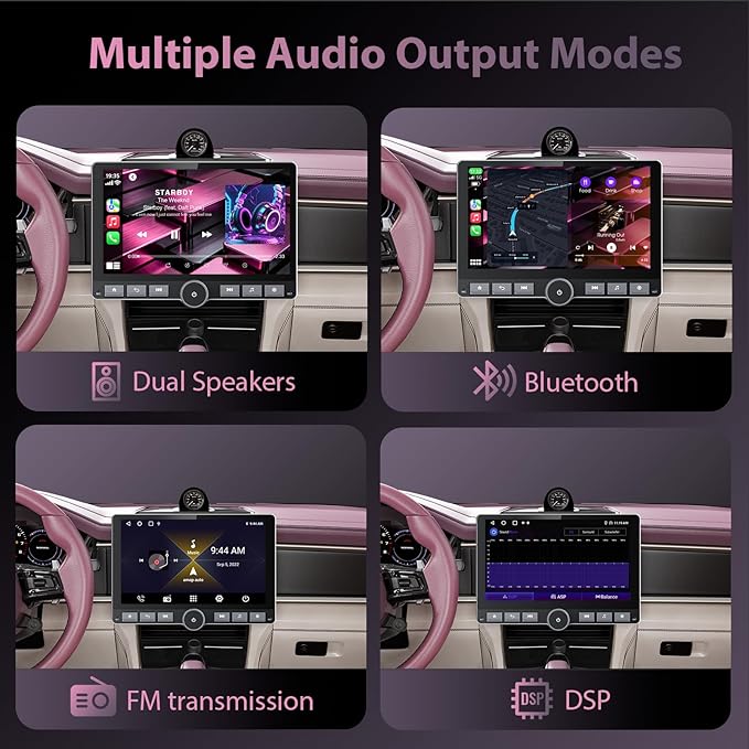 10.1" 360° Rotatable Touchscreen Car Stereo with Wireless Apple CarPlay & Android Auto, Features GPS Navigation, DSP Hi-Fi Sound, Voice Control, Backup Camera,1080P Support & APK Management