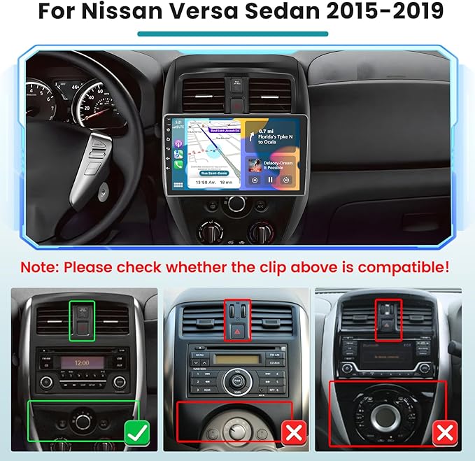 Car Radio for Nissan Versa Sedan 2015 2016 2017 2018 2019: [2G+64G] 10.1 inch Car Stereo with Wireless Carplay Android Auto, Touch Screen Upgrade for Nissan Versa with DSP Backup Camera