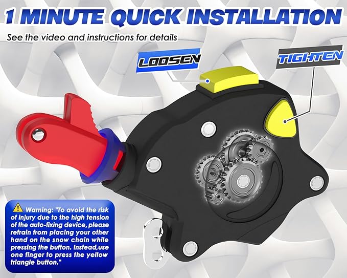 Snow-Chains Auto Fixing 1 Min Quick Fit Easy Installation Tire-Chains, Portable Reusable Universal Emergency Tire Traction Chain for Passenger Car, Pickup Trucks and SUV - Set of 2 (HKN-120)