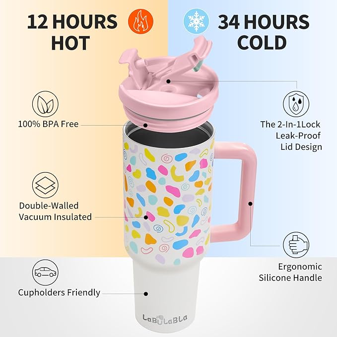 40oz Tumbler with Handle,Double Wall Vacuum Reusable Stainless Steel Insulated Water Bottle,With Leak Proof lid and Straw for Iced or Cold Beverages (Cloud-like White)