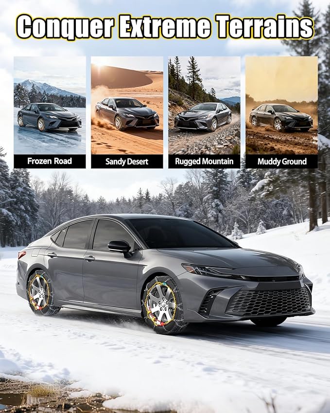 Snow-Chains Easy Install Tire-Chains, One-Pull Fit Design Tire Snow Chains for Passenger Cars, Sedan, SUVs, Emergency Winter Tire Traction Car Tires 185 195 205 215 - Set of 2 (KN80)