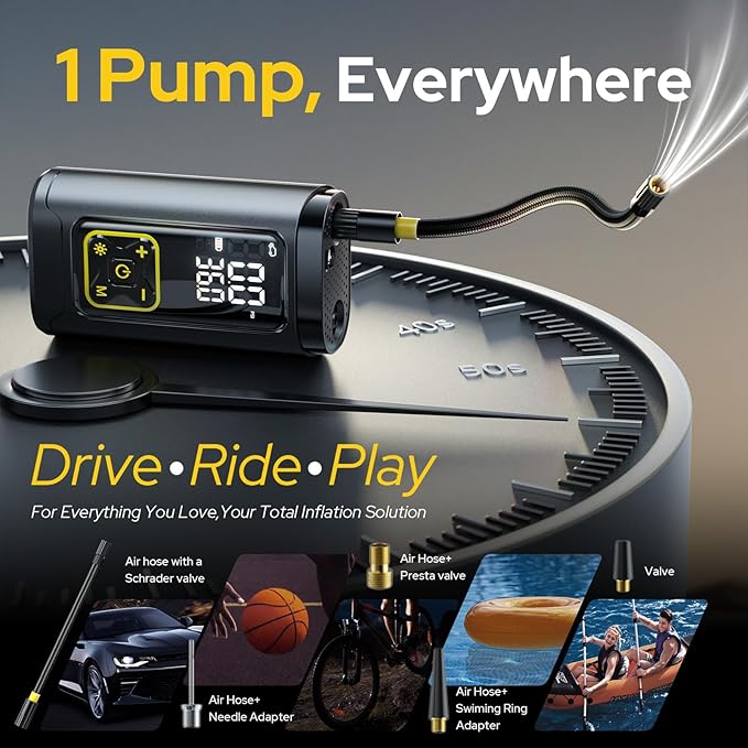 Tire Inflator Portable Air Compressor for Car Tires, 150PSI Digital Tire Pump with Gauge, LED Light, Auto Shut-Off, Fast Bike Air Pump for Car Tires, Motorcycle, Bike, Balls, Emergency Use