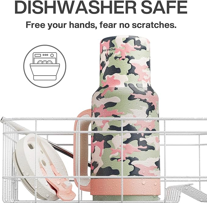 40 oz Camo Tumbler with Handle, 2-in-1 Straw and Sip Lid, Leakproof, Dishwasher Safe, Insulated Stainless Steel Travel Coffee Mug, Keeps Cold for 34 Hours, Fits in Car Cup Holder (Rose Dappled)