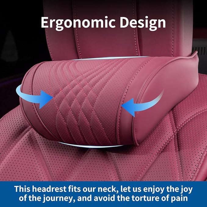 Car Headrest Memory Foam Neck Pillow for Driving with Leather Cover Soft Comfortable Seat Head Pillow Cushion for Most Cars SUV Sedan Home Office Red (2PC)