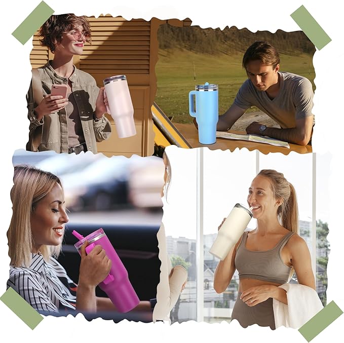 Sursip 40 oz Tumbler with Handle and Flip Straw, 100% Leakproof Lid Insulated Cup Stainless Steel Water Bottle for Cold Drinks Travel Mug, BPA-Free, Dishwasher Safe