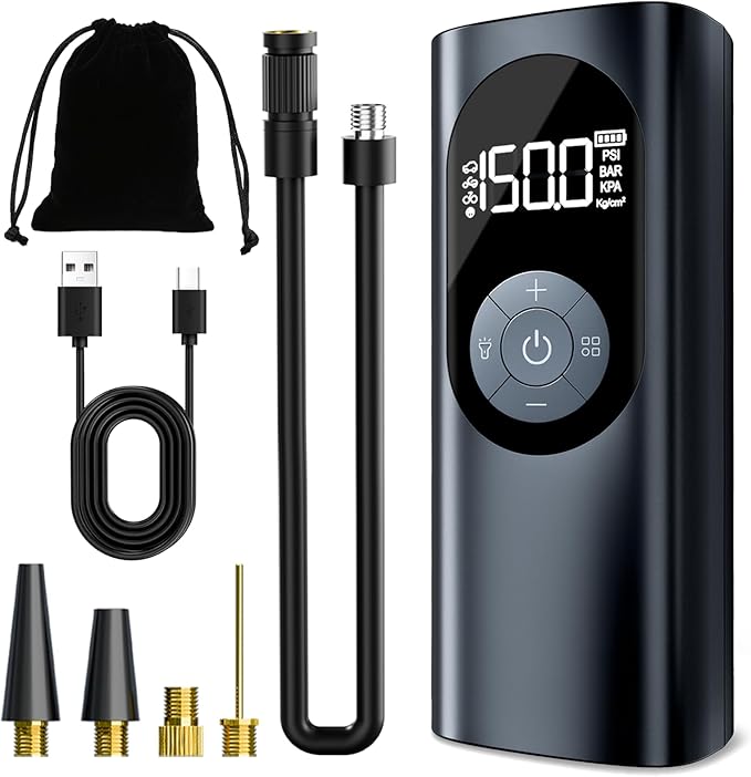 Tire Inflator Portable Air Compressor 150PSI Air Pump for Car Tires with Digital Pressure Gauge, Led Light, Auto Shut-Off, Portable Pump for Auto, Motorcycle, Bike, Balls and More
