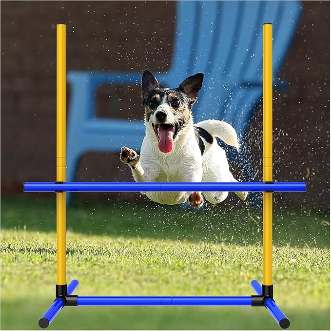Adjustable Dog Agility Jump Set – Training Hurdles with Height Adjustable Bars, Portable Design with Carry Bag for Indoor & Outdoor Agility Courses (A-Jump Pole-1)