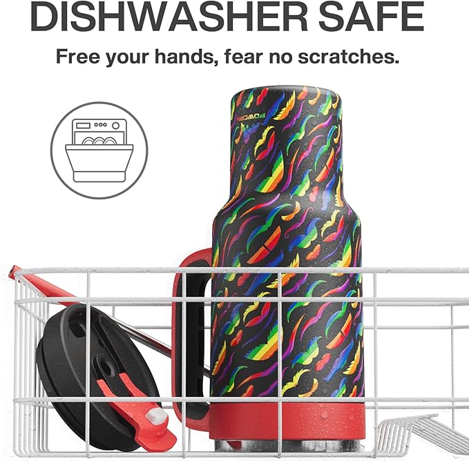 POWCAN 40 oz Tumbler with Handle, 2-in-1 Straw and Sip Lid, Leakproof, Dishwasher Safe, Insulated Stainless Steel Travel Coffee Mug, Keeps Cold for 34 Hours, Fits in Car Cup Holder (Rainbow Whiskers)