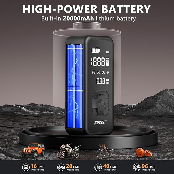 Tire Inflator Portable Air Compressor - 4X Faster Inflation, 150PSI Air Pump for Car Tires with Digital Pressure Gauge/LED Light, Portable Tire Inflator for Car, Moto, Bike, Ball, etc(Black)