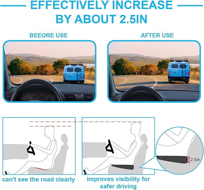 Car Seat Cushion, Car Seat Cushions for Driving with Comfort Memory Foam - Sciatica & Back Pain Relief, Suitable for Car, Truck, Office Chair (Gray)