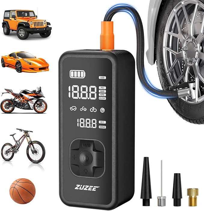 Tire Inflator Portable Air Compressor - 4X Faster Inflation, 150PSI Air Pump for Car Tires with Digital Pressure Gauge/LED Light, Portable Tire Inflator for Car, Moto, Bike, Ball, etc(Black)