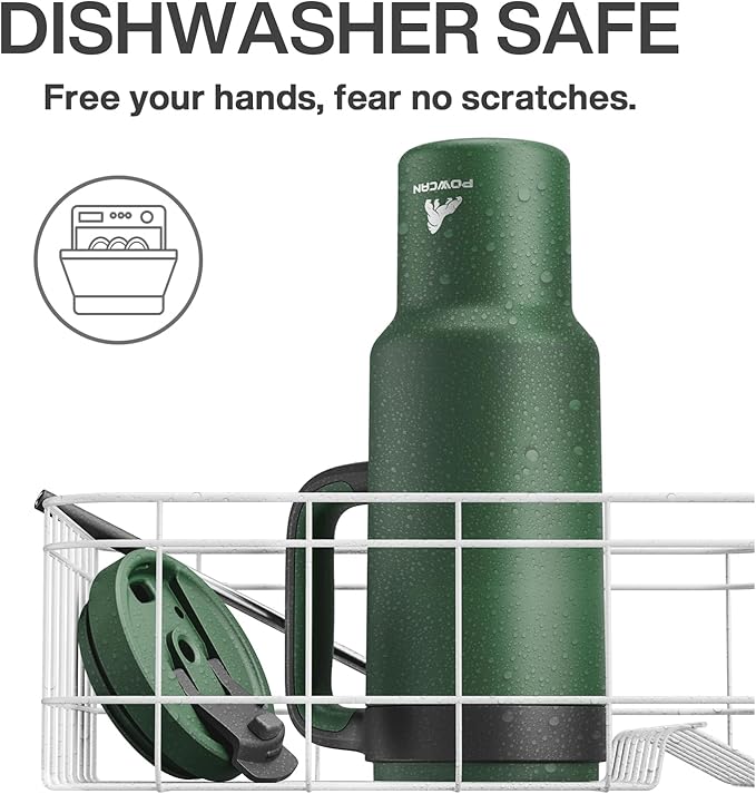 POWCAN 50 oz Tumbler with Handle, 2-in-1 Straw and Sip Lid, Leakproof, Dishwasher Safe, Insulated Stainless Steel Travel Coffee Mug, Keeps Cold for 34 Hours, Fits in Car Cup Holder (Forest)