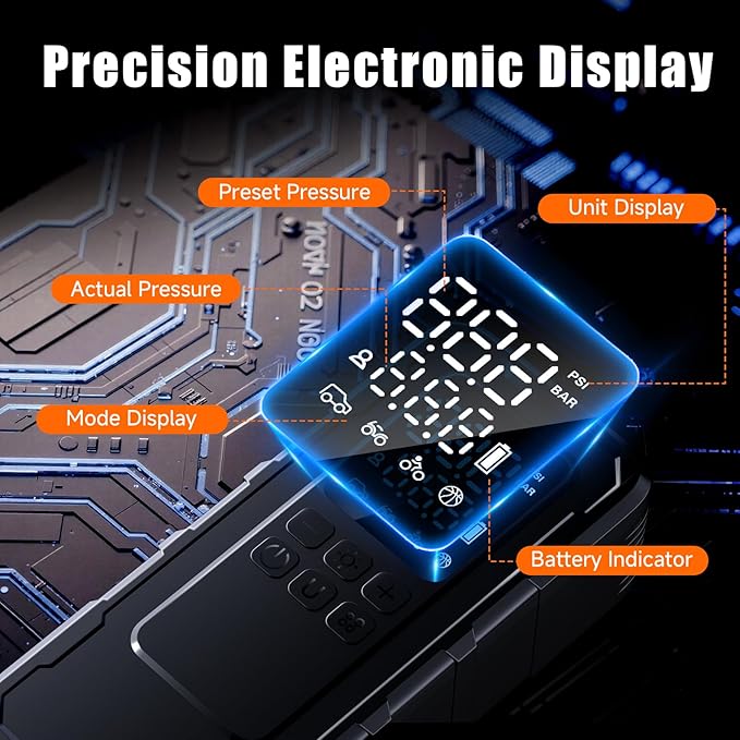 Tire Inflator Portable Air Compressor, 160 PSI Portable Cordless Air Pump for Car Tires, 4X Faster Tire Inflator with Tire Gauge Pressure for Car, Motorcycle, Bicycle, Ball