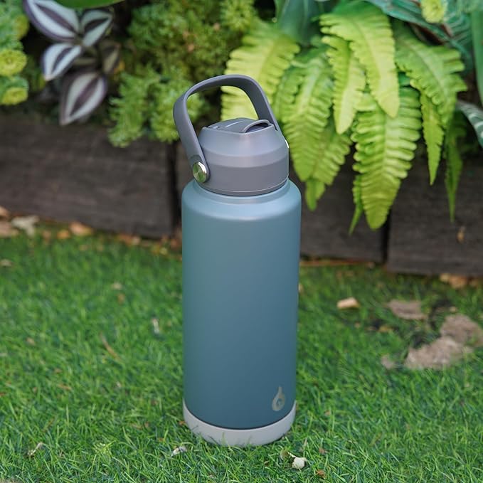 BJPKPK Insulated Water Bottle with Straw Lid, 40oz Large Thermo, BPA Free Leak Proof Stainless Steel Metal Water Bottles, Tumblers, Cups, Flasks for Travel, Sports, Grey