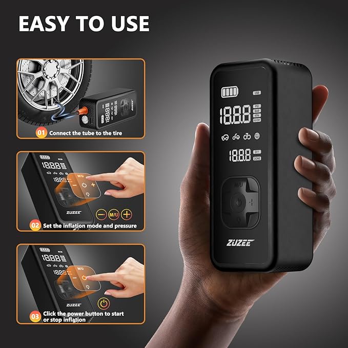 Tire Inflator Portable Air Compressor - 4X Faster Inflation, 150PSI Air Pump for Car Tires with Digital Pressure Gauge/LED Light, Portable Tire Inflator for Car, Moto, Bike, Ball, etc(Black)