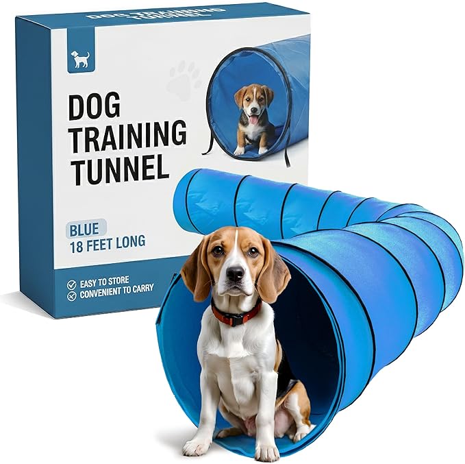 Houseables Dog Tunnel, Dog Agility Tunnel, Agility Equipment, Puppy Obstacle Course, Pet Playground, Crawling, Small, Medium, Large, Indoor/Outdoor, Play, Pop Up Set, Exercise Tube, Toy, Blue, 18 Feet