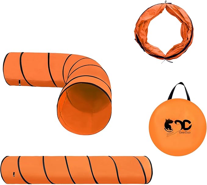 Dog Agility Tunnel, Dog Agility Equipment, Dog Agility Training with Carry Bag (Orange)