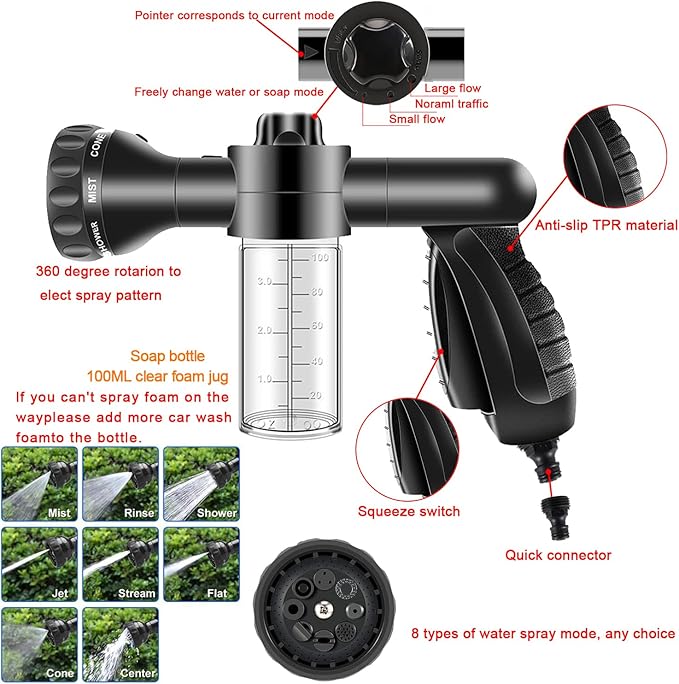 Car Wash Kit Car Wash Cleaning Kit Car Wash Foam Gun Sprayer Microfiber Sponge and Towels Car Foam Gun Tire Brush Collapsible Bucket Car Washing Kit