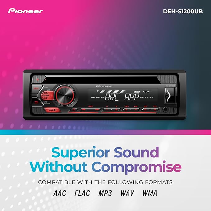 Pioneer DEH-S1200UB 1-Din CD Receiver – USB, AUX, FLAC Playback, AM/FM Radio, 50W x 4 Output, MIXTRAX, Detachable Face, Preset EQ, Bass Boost, Remote Control Included
