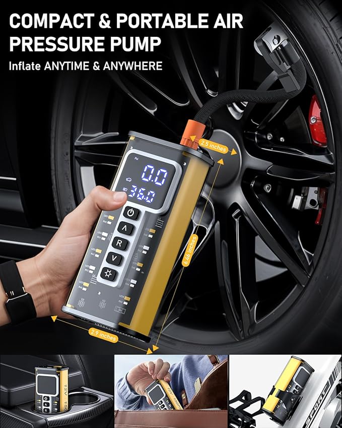 Tire Inflator Portable Air Compressor, 150 PSI Air Compressor for Car Tires, Portable Tire Inflator for Car with Pressure Gauge, Tire Pump for Cars, Bike, Motorcycle, Ball