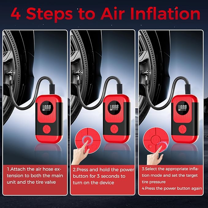 Tire Inflator Portable Air Compressor & Car Jump Starter, Cordless Air Pump with LED Light & Pressure Gauge for Auto,Motorcycles,Bikes,Balls, Emergency Battery Booster & Phone Charger,150PSI