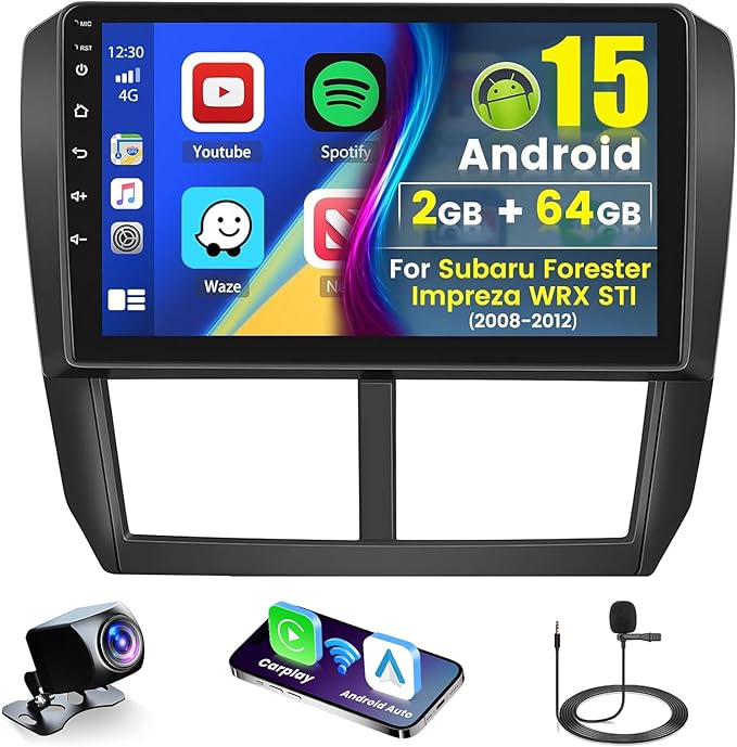 Roinvou [2G+64G] for Subaru Forester Impreza WRX STI 2008 2009 2010 2011 2012 Car Radio with Wireless Carplay/Android Auto, 9 Inch Android 15 IPS Touch Screen Car Stereo, Bluetooth, GPS, WiFi, HiFi