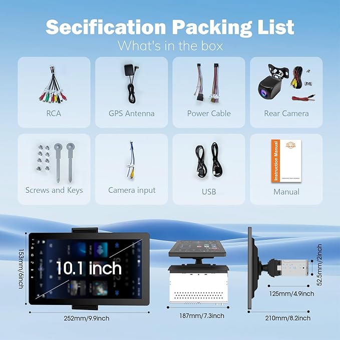 10.1" Single Din Car Radio with Rotatable Touchscreen, Wireless Apple CarPlay, Android Auto, GPS Navigation, Bluetooth, Hi-Fi Sound, Voice Control, Backup Camera