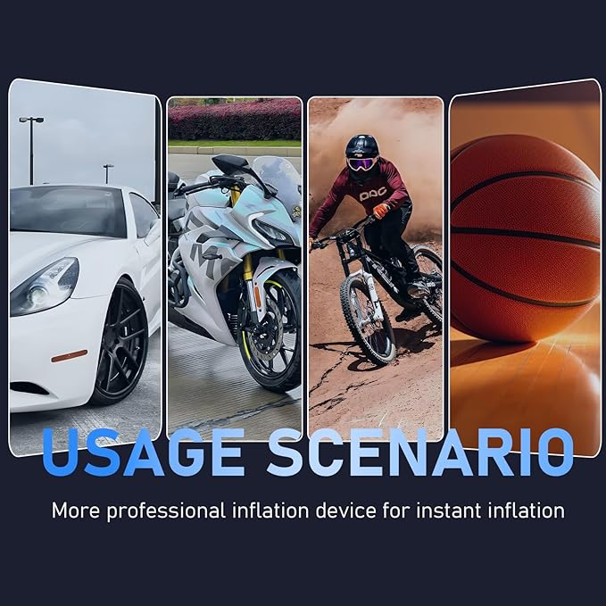 PARDUS Tire Inflator Portable Air Compressor, 150PSI Air Pump For Car Tires with Digital Pressure Gauge, Bike Tire Pump with LED Light and Auto Shut-Off Function for Car, Motorcycle, Bicycle, Balls