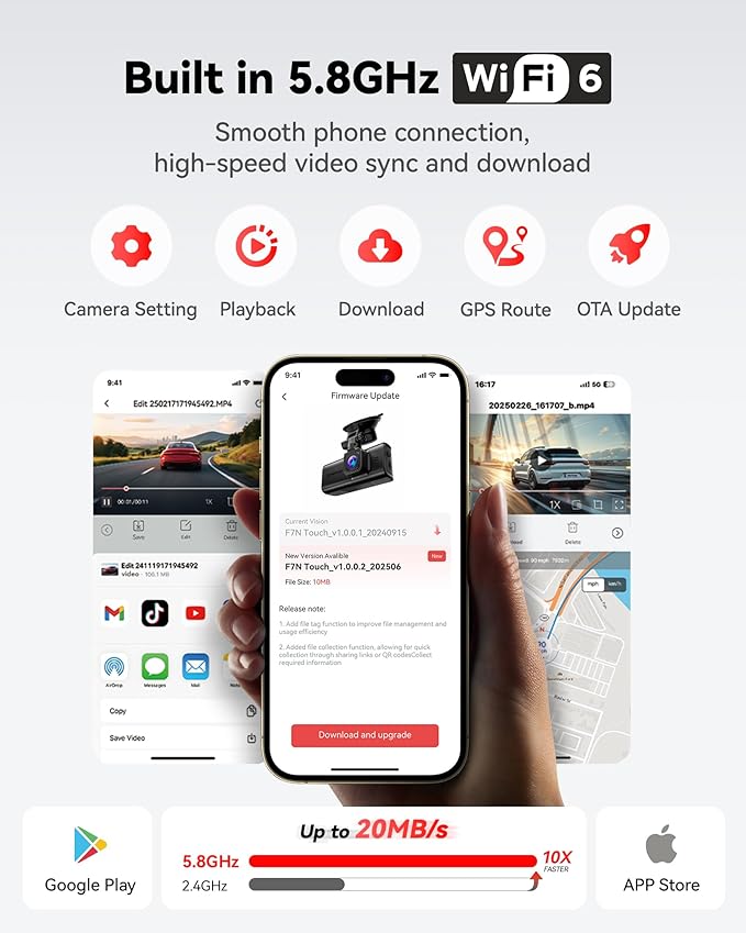 REDTIGER 4K STARVIS 2 Dash Cam Front and Rear, 5GHz WiFi 20MB/s Download, 128GB Card Included, Voice Control, Dash Camera for Cars with 3.18" Touch Screen, GPS, Loop Recording, Parking Mode(F7N Touch)