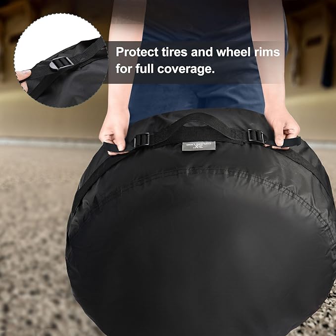 Explore Land Seasonal Tire Cover - Spare Tire Bag with Handle, Heavy Duty Winter Wheel Storage Tote Against Dust and Scratches, 4 Pack (Fits Diameters 32''-34.75'', Black)