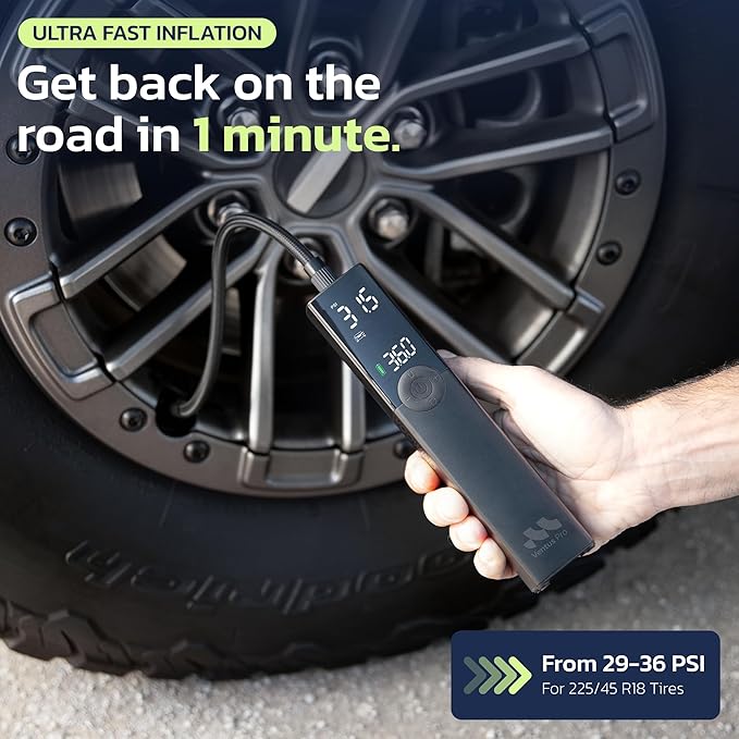 Woowind Premium Tire Inflator Portable Air Compressor, 2X Faster, 150PSI Air Pump For Car Tires, Tire Pump, with 12V DC Cord for Trucks & Off-Road Tires, Auto Shut-Off (Ventus pro + Tire sealant)