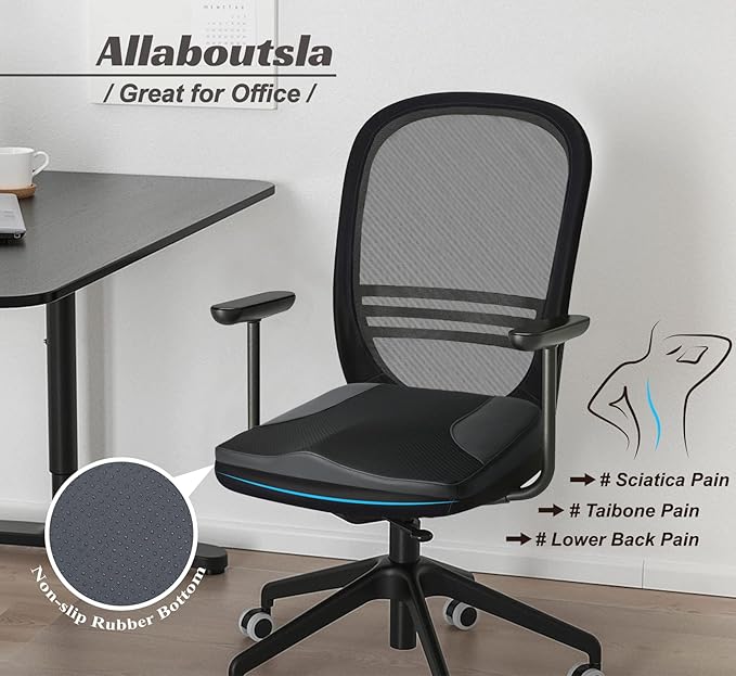 Car Seat Cushion, Car Seat Cushions for Driving with Comfort Memory Foam - Sciatica & Back Pain Relief, Suitable for Car, Truck, Office Chair (Black)