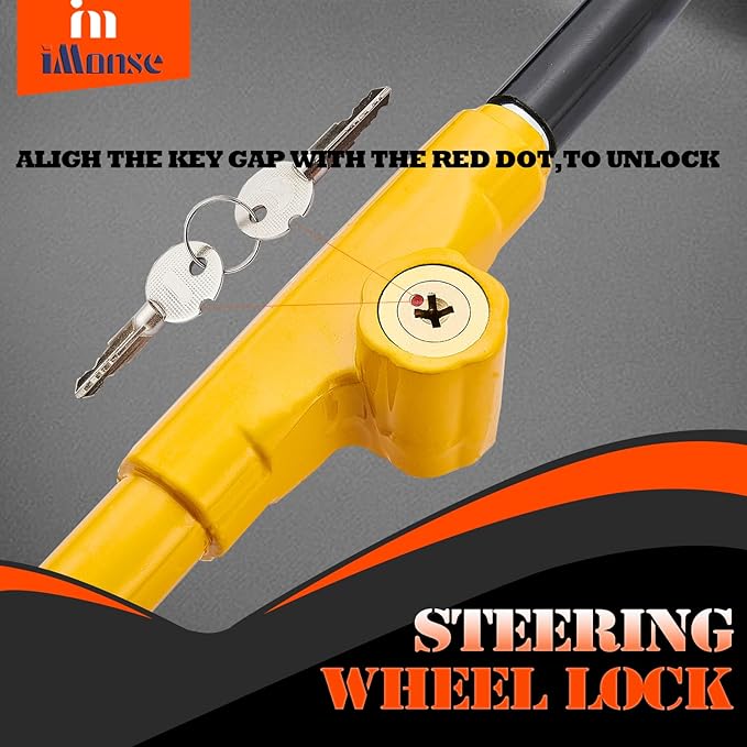 Steering Wheel Lock Anti-Theft Car Device, Steering Wheel Pedal Brake Lock Retractable Hook Car Security Products Universal Fit(Yellow)