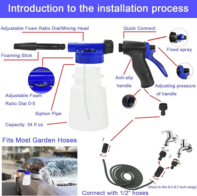 37Pcs Car Wash Kit Cleaning Kits with Foam Gun Sprayer Bucket Towels Tire Brush Wash Mitt Sponge Duster Brush Car Wash Detailing Kit is Complete Car Care Tools