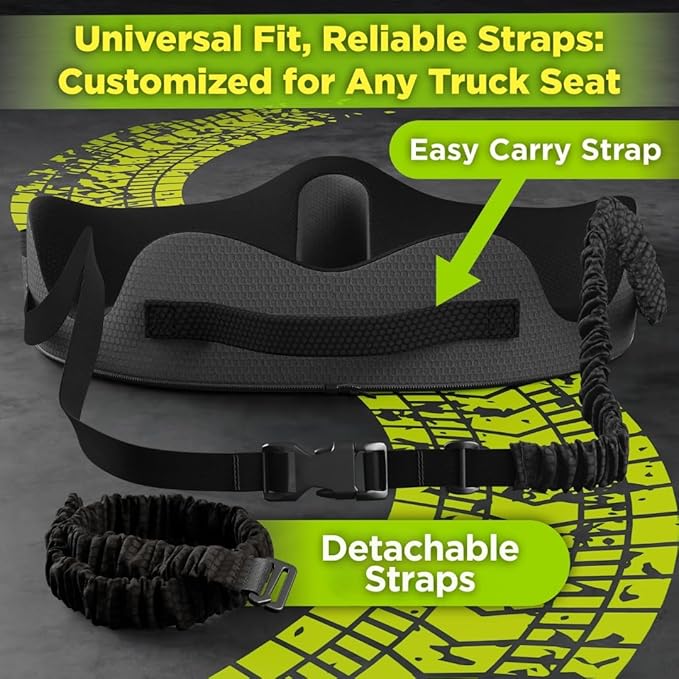 XL Truck Seat Cushion for Truck Driver Seat Cushion - Upgraded Back Support, CertiPUR-US® Certified - Thick Memory Foam, Pain Relief for Hours of Driving, Trucker Approved Big Rig - Black