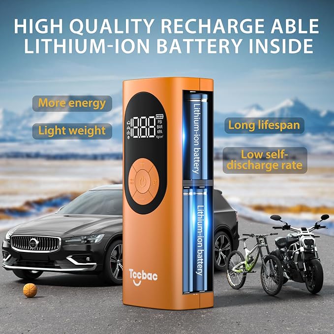 Tire Inflator Portable Air Compressor with Auto Shut-Off and Led Light, 150PSI Cordless Air Pump with Digital Pressure Gauge, 20s Fast Inflate Electric Bike Pump for Car, Motorcycle, Bicycle, Ball