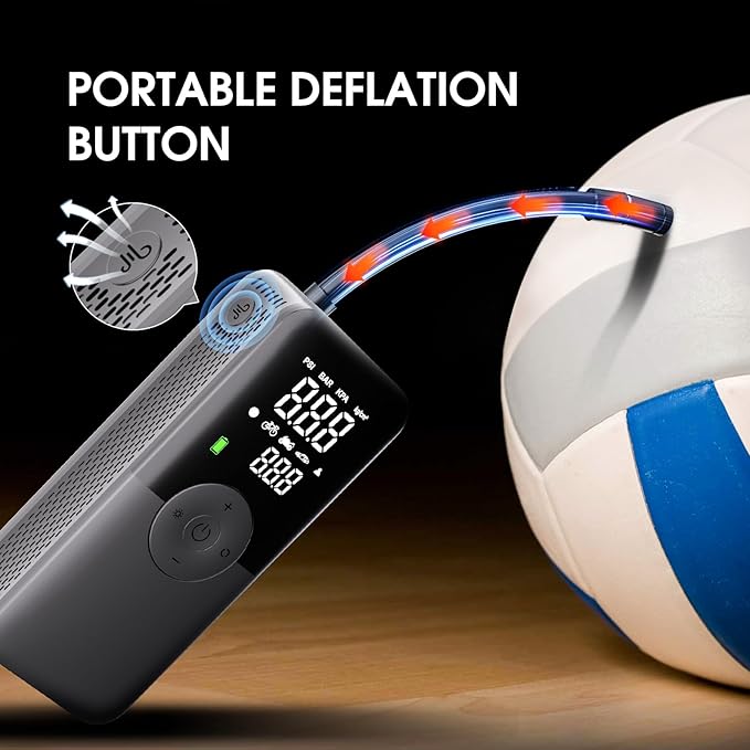 CARSUN Cordless Tire Inflator Portable Air Compressor,Car Tire Pump with Digital Dual Screen,150PSI Portable Air Pump for Car Tires with Deflation&Pressure Gauge,Suitable for Car,Motorcycles,Bicycles