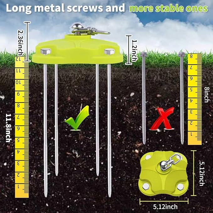 Dog Tie Out Stake for Yard & Camping - Heavy Duty Ground Anchor- Stainless Steel&Composite, 200LBS, Dual 360° Tangle-Free Swivel, Outside Green Dog Runner Stake (One Dog Stake/200lbs/No Cable)