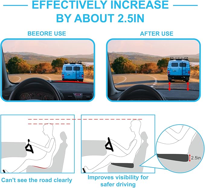 Car Seat Cushion, Car Seat Cushions for Driving with Comfort Memory Foam - Sciatica & Back Pain Relief, Suitable for Car, Truck, Office Chair (Black)