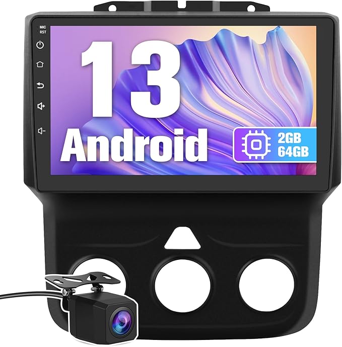 Car Stereo for Dodge RAM 1500 2500 3500 2013 2014 2015 2016 2017 2018(Only fit Manual AC) with Wireless CarPlay and Android Auto,9'' Android Touch Screen Radio Replacement,2G Ram 64G ROM