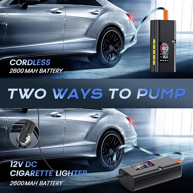 180PSI Tire Inflator Portable Air Compressor, Portable Tire Inflator for Car,5X Fast Electric Bike Air Pump with Digital LCD Pressure Gauge/LED Light/Power Bank, Bike, Motorcycle, Ball