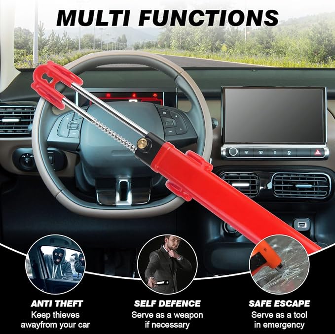 Car Steering Wheel Lock Anti-Theft Device,Red Car Steering Wheel Lock Heavy Duty Anti Theft Car Device with Key