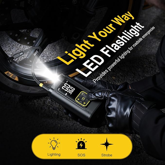 Tire Inflator Portable Air Compressor for Car Tires, 150PSI Digital Tire Pump with Gauge, LED Light, Auto Shut-Off, Fast Bike Air Pump for Car Tires, Motorcycle, Bike, Balls, Emergency Use