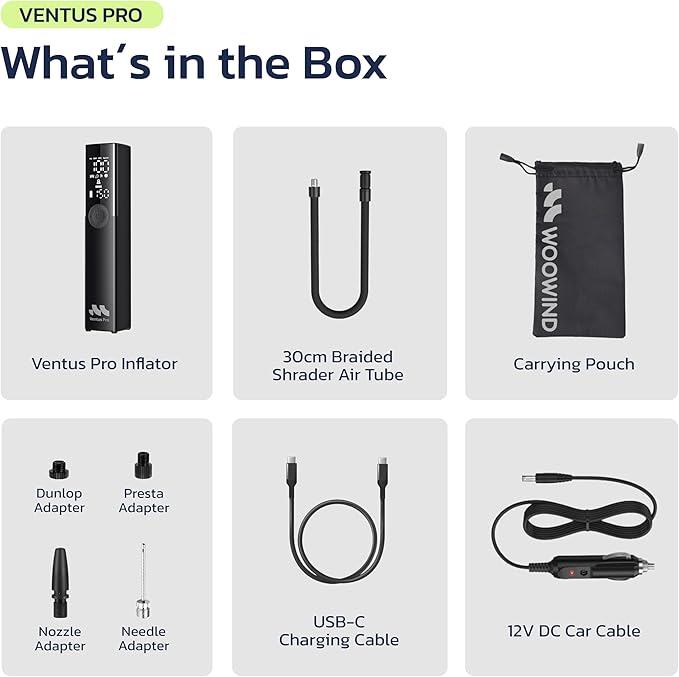 Woowind Premium Tire Inflator Portable Air Compressor, 2X Faster, 150PSI Air Pump For Car Tires, Tire Pump, with 12V DC Cord for Trucks & Off-Road Tires, Auto Shut-Off