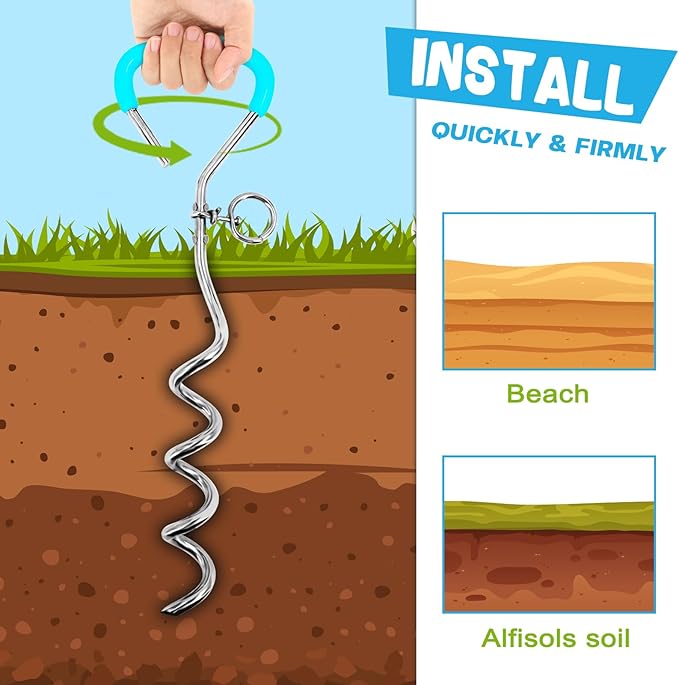 Supet Dog Tie Out Cable and Stake, Heavy Duty Runner with 32/16/10 FT Lead, Long Leash/Tether for Camping Backyard Outdoor Ground, Chain for Medium Large Dogs up to 125lbs (10FT)