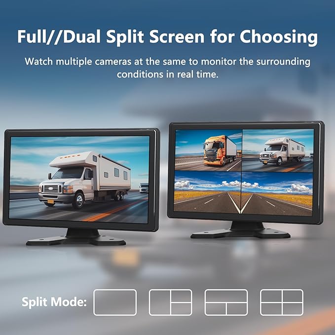 4 Channel Backup Camera System,Touchable 10.1 inch Monitor with DVR Loop Recording, IP69 Waterproof, Nightvision 1080P Camera for RV/Truck/Trailer Pickup, Wired (Cigarette Charger &128G)