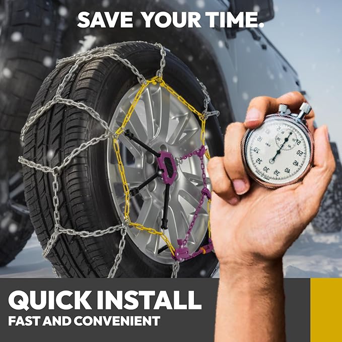 Snow Chains for Car,SUV,Truck and Pickup,Universal Emergency Tire chains, Set of 2