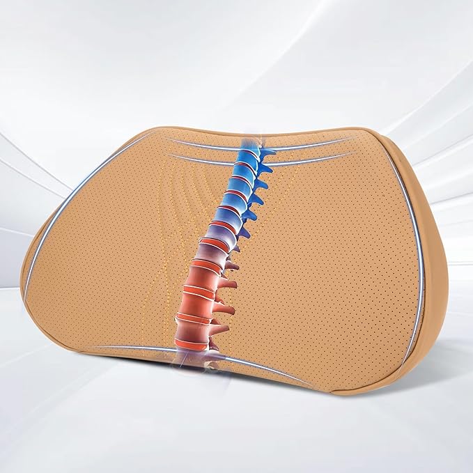 Lumbar Support Pillow for Car Seat, Office Chair Leather Memory Foam Lower Back Cushion for Back Pain Relief Improve Posture, Ergonomic Back Rest for Gaming Chair, Palomino, 1PC
