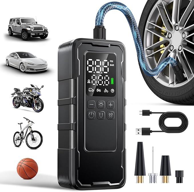 Tire Inflator Portable Air Compressor, 160 PSI Portable Cordless Air Pump for Car Tires, 4X Faster Tire Inflator with Tire Gauge Pressure for Car, Motorcycle, Bicycle, Ball